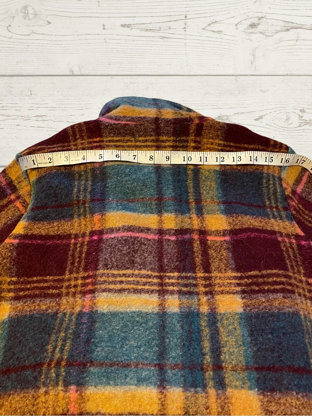 RACHEL ZOE Womens Large Plaid Wool Blend Overcoat NWOT Teal Gold Burgundy Coat - Picture 12 of 14